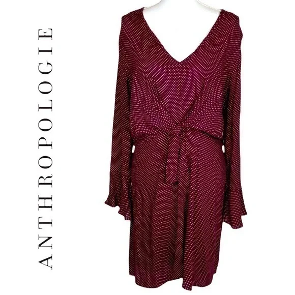 Anthropologie Le Lis Burgundy & White Polka Dot Ballet Core Dress NWOT - Picture 1 of 11